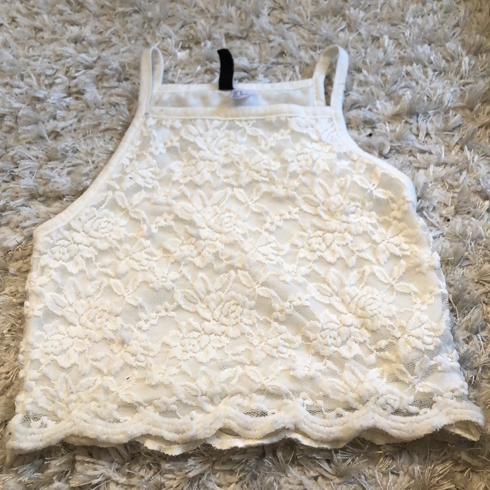 White lace high neck top